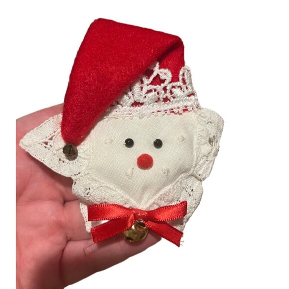 Santa Ornaments Set Of 3 Felt And Lace Santa Stars Vintage - Picture 6 of 7